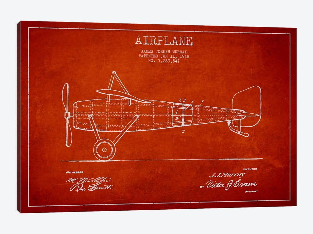 Airplane Red Patent Blueprint by Aged Pixel 1-piece Canvas Art