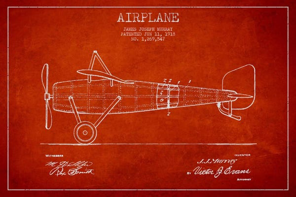 Aviation Blueprints: Airplane Red Patent Blueprint II by Aged Pixel
