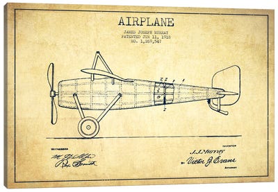 Airplane Vintage Patent Blueprint Canvas Art Print - Aged Pixel: Aviation