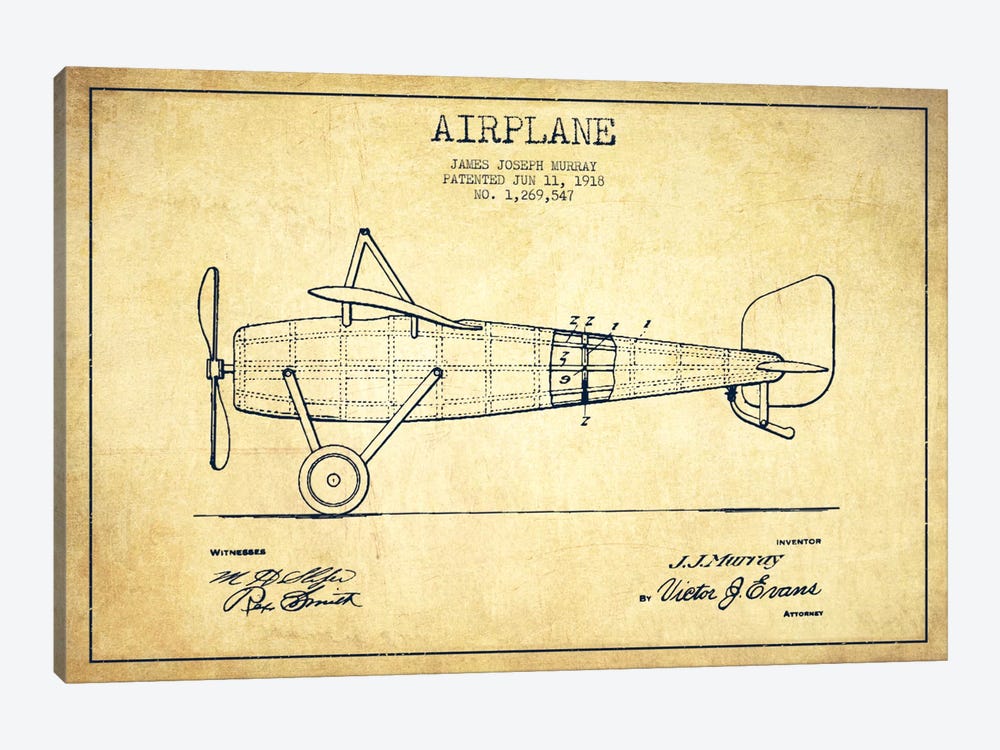 Airplane Vintage Patent Blueprint by Aged Pixel 1-piece Art Print