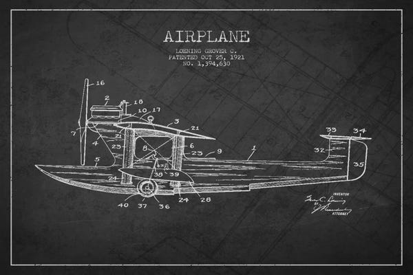 Aviation Blueprints: Airplane Charcoal Patent Blueprint III by Aged Pixel