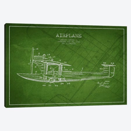 Airplane Green Patent Blueprint Canvas Print #ADP2316} by Aged Pixel Art Print