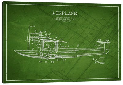 Airplane Green Patent Blueprint Canvas Art Print - Aged Pixel: Aviation