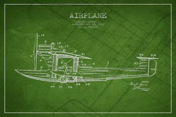 Aviation Blueprints: Airplane Green Patent Blueprint III by Aged Pixel
