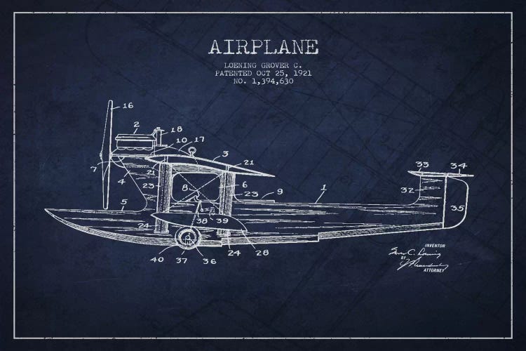 Airplane Navy Blue Patent Blueprint III