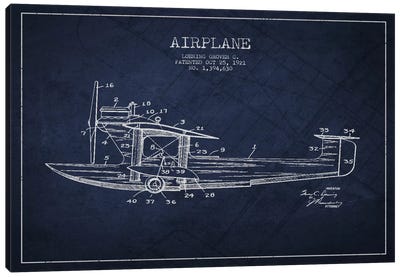 Airplane Navy Blue Patent Blueprint Canvas Art Print - Aged Pixel: Aviation