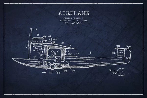 Aviation Blueprints: Airplane Navy Blue Patent Blueprint III by Aged Pixel