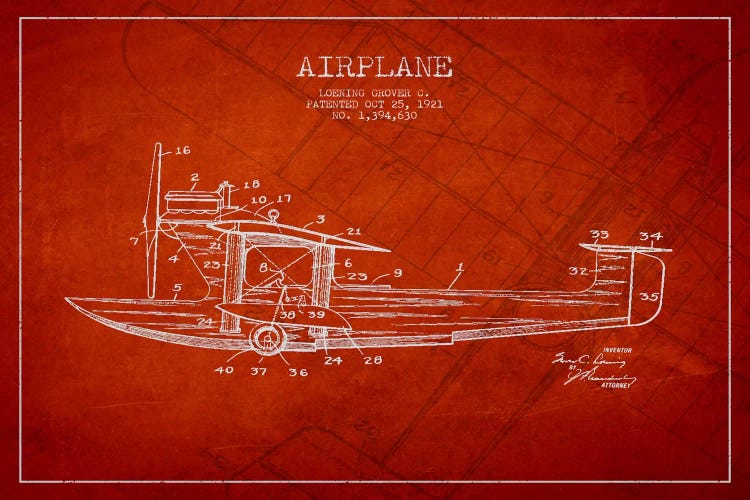 Airplane Red Patent Blueprint