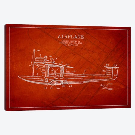 Airplane Red Patent Blueprint Canvas Print #ADP2318} by Aged Pixel Canvas Wall Art