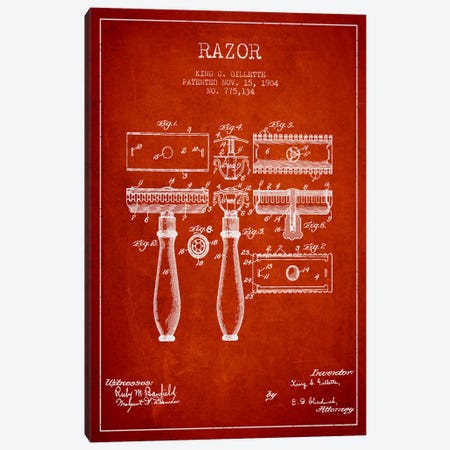 Razor Red Patent Blueprint Canvas Print #ADP231} by Aged Pixel Canvas Art