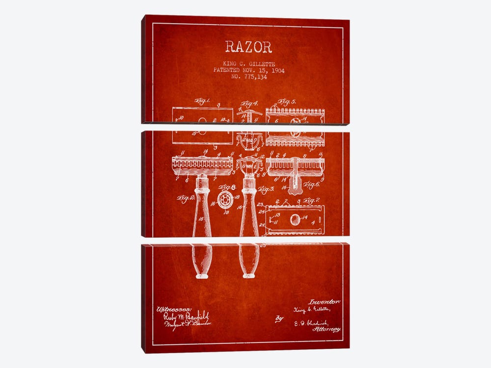 Razor Red Patent Blueprint by Aged Pixel 3-piece Canvas Art