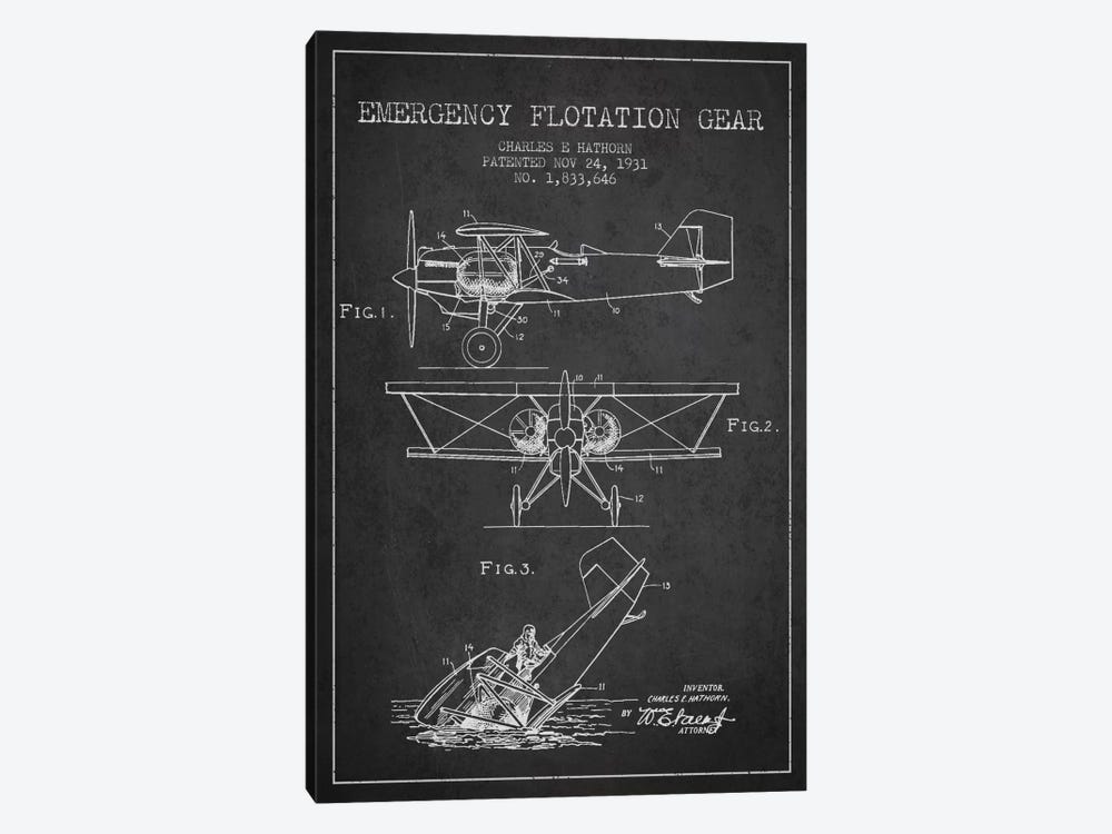 Float Plane Charcoal Patent Blueprint by Aged Pixel 1-piece Canvas Artwork