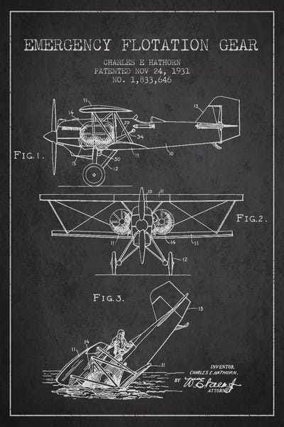 Float Plane Charcoal Patent Blueprint