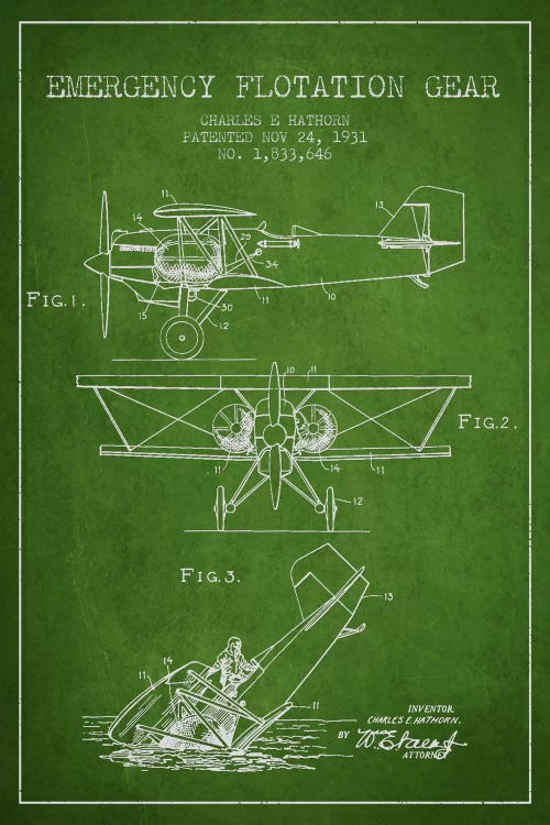 Float Plane Green Patent Blueprint by Aged Pixel wall art