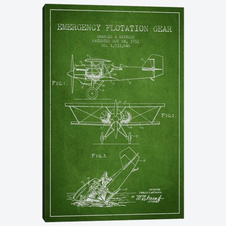 Float Plane Green Patent Blueprint Canvas Print #ADP2321} by Aged Pixel Canvas Print