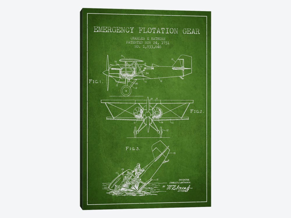 Float Plane Green Patent Blueprint by Aged Pixel 1-piece Art Print