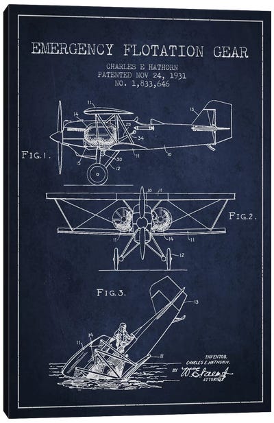 Float Plane Navy Blue Patent Blueprint Canvas Art Print - Aged Pixel: Aviation