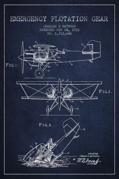 Aviation Blueprints: Float Plane Navy Blue Patent Blueprint by Aged Pixel
