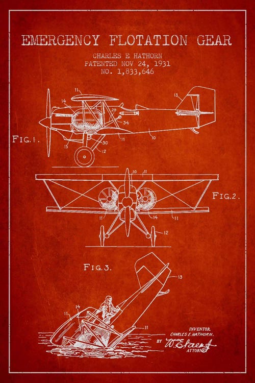 Float Plane Red Patent Blueprint