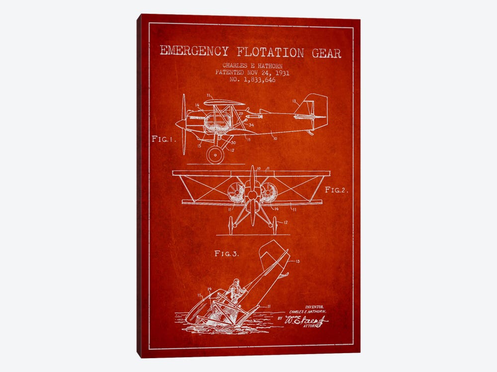 Float Plane Red Patent Blueprint by Aged Pixel 1-piece Art Print
