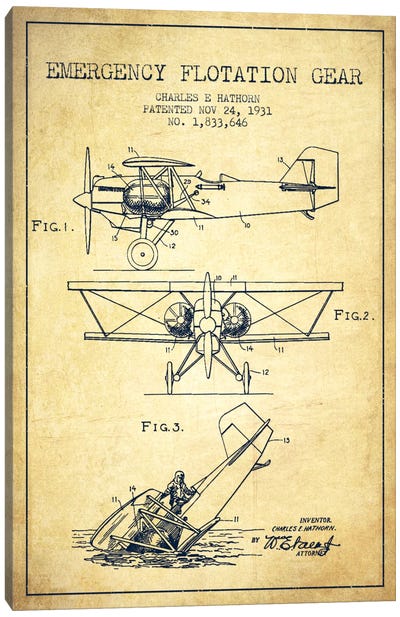 Float Plane Vintage Patent Blueprint Canvas Art Print - Aged Pixel: Aviation