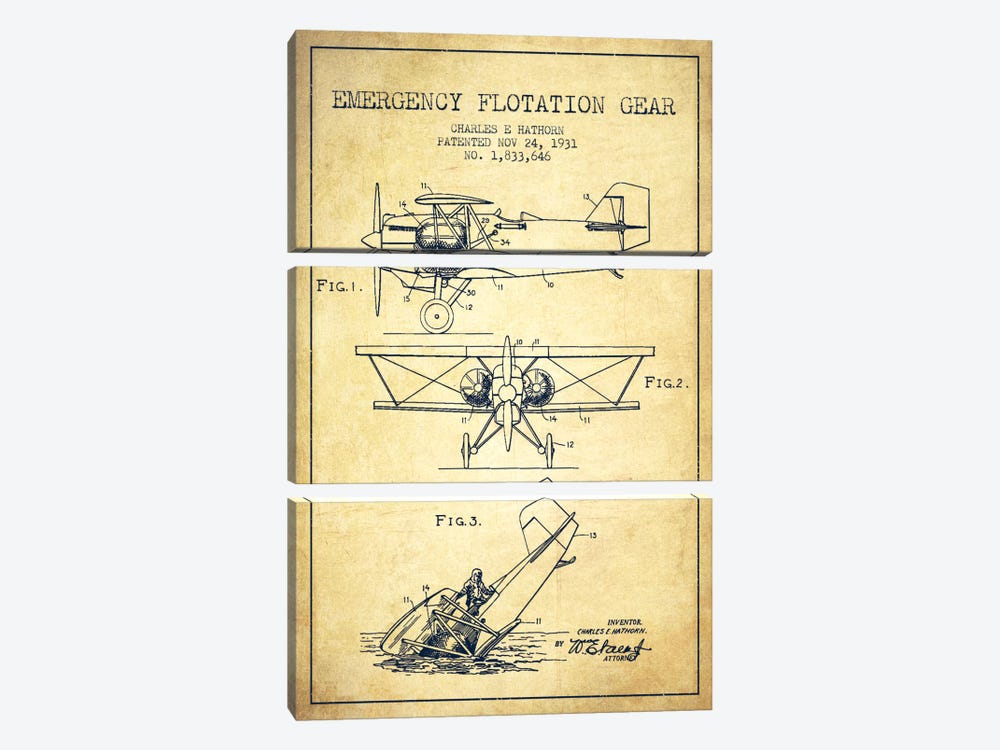 Float Plane Vintage Patent Blueprint by Aged Pixel 3-piece Canvas Art