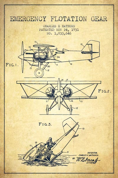 Aviation Blueprints: Float Plane Vintage Patent Blueprint by Aged Pixel