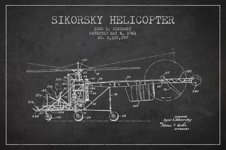 Helicopter Charcoal Patent Blueprint
