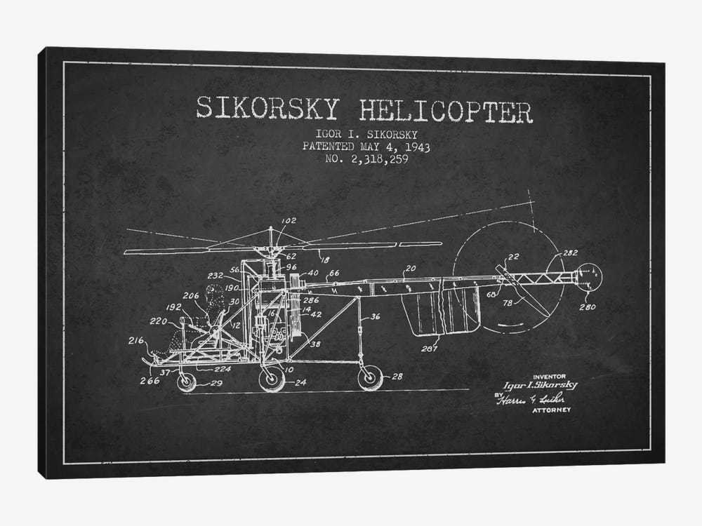 Helicopter Charcoal Patent Blueprint by Aged Pixel 1-piece Art Print