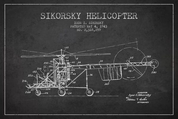 Helicopter Charcoal Patent Blueprint