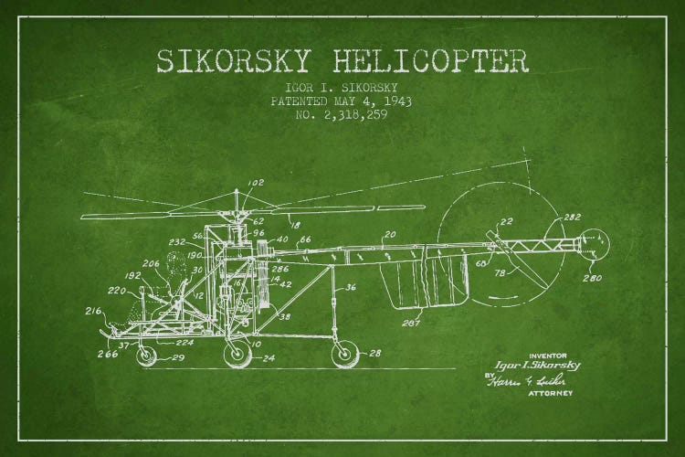 Helicopter Green Patent Blueprint