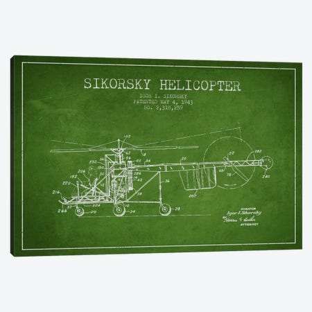 Helicopter Green Patent Blueprint Canvas Print #ADP2326} by Aged Pixel Canvas Art