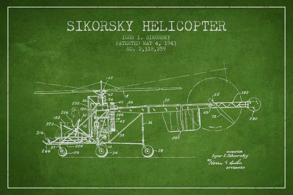 Helicopters: Helicopter Green Patent Blueprint by Aged Pixel
