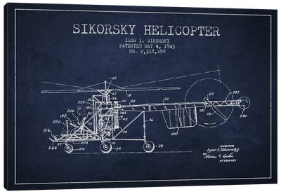 Helicopter Navy Blue Patent Blueprint Canvas Art Print - Aviation Blueprints