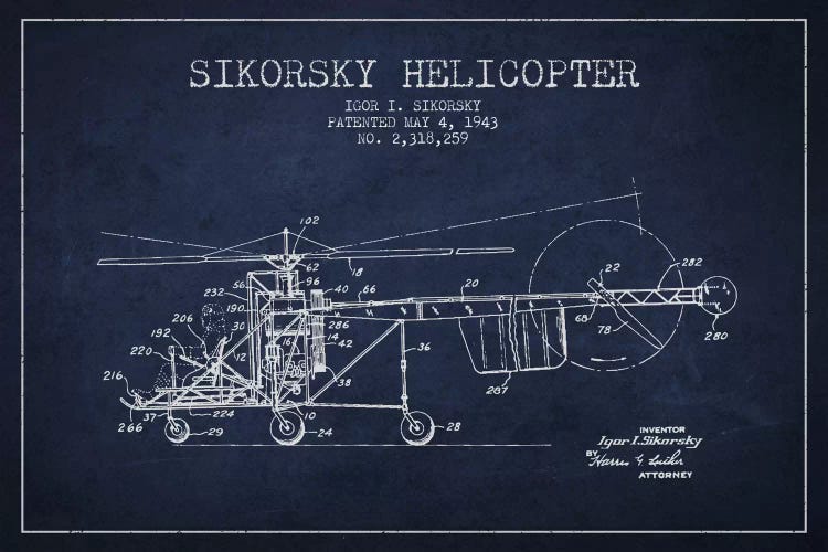 Helicopter Navy Blue Patent Blueprint