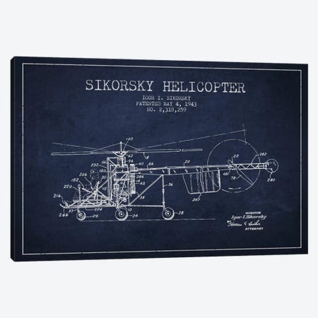 Helicopter Navy Blue Patent Blueprint Canvas Print #ADP2327} by Aged Pixel Canvas Art
