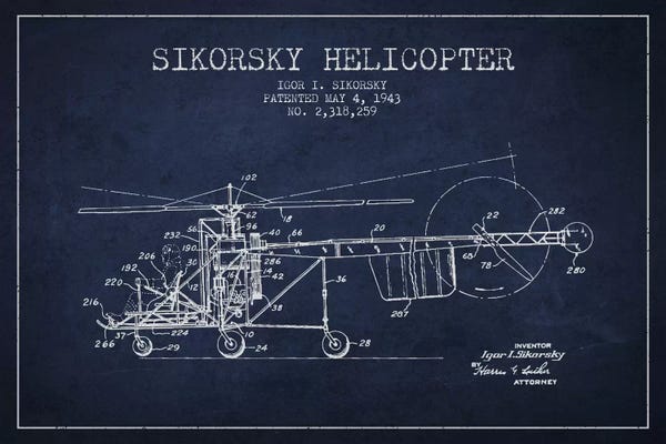 Aged Pixel: Helicopter Navy Blue Patent Blueprint by Aged Pixel
