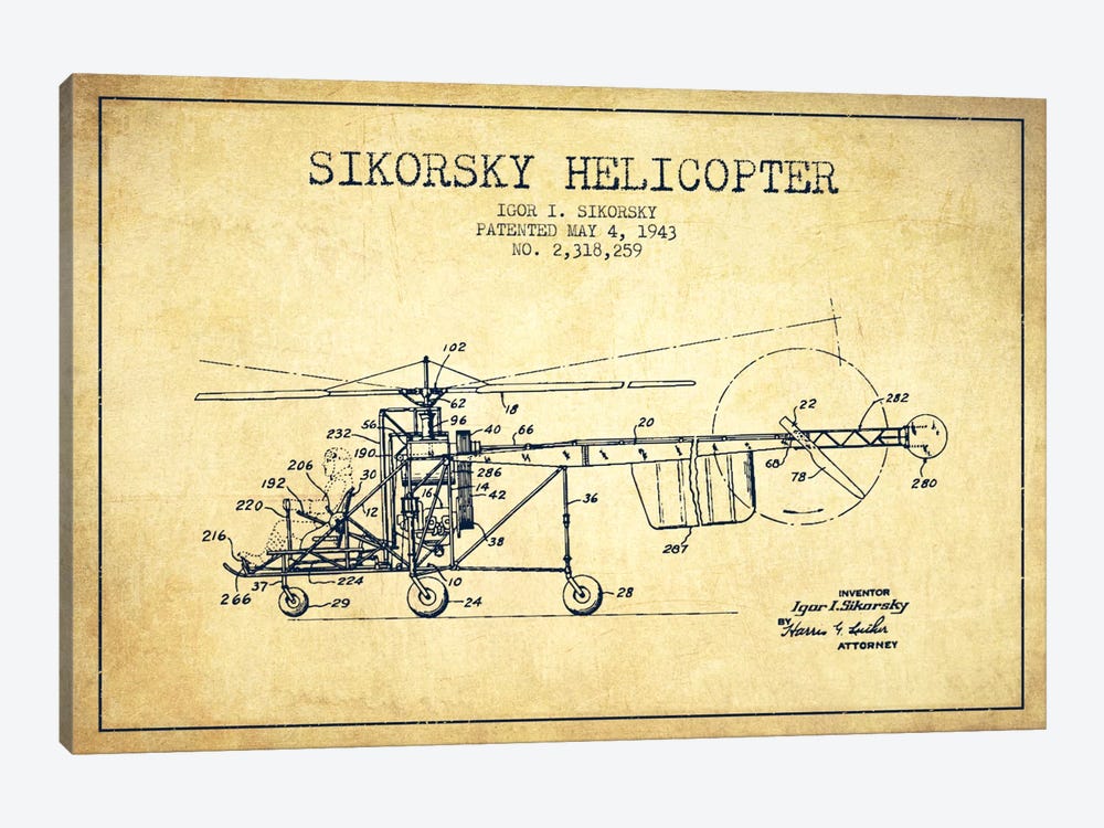 Helicopter Vintage Patent Blueprint by Aged Pixel 1-piece Canvas Print