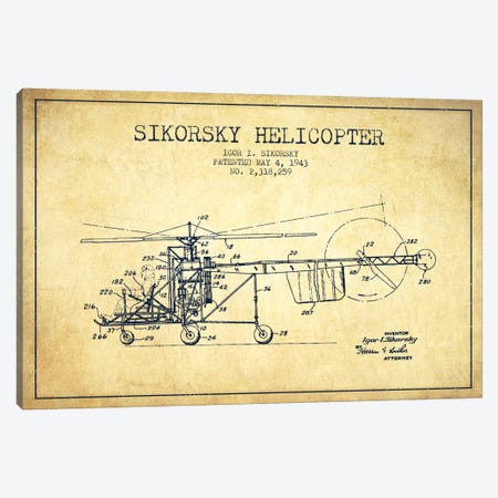 Helicopter Vintage Patent Blueprint Canvas Print #ADP2329} by Aged Pixel Art Print