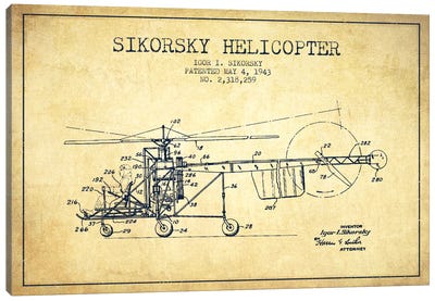 Helicopter Vintage Patent Blueprint Canvas Art Print - Aviation Blueprints