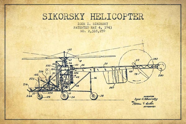 By Air: Helicopter Vintage Patent Blueprint by Aged Pixel