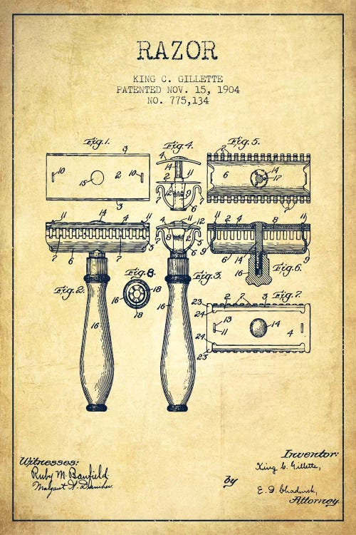 Razor Vintage Patent Blueprint by Aged Pixel wall art