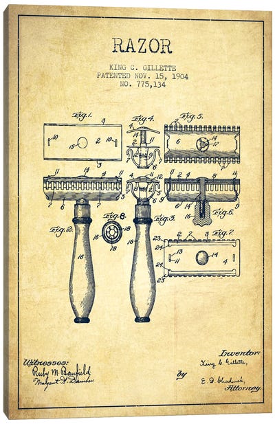 Razor Vintage Patent Blueprint Canvas Art Print - Bathroom Blueprints