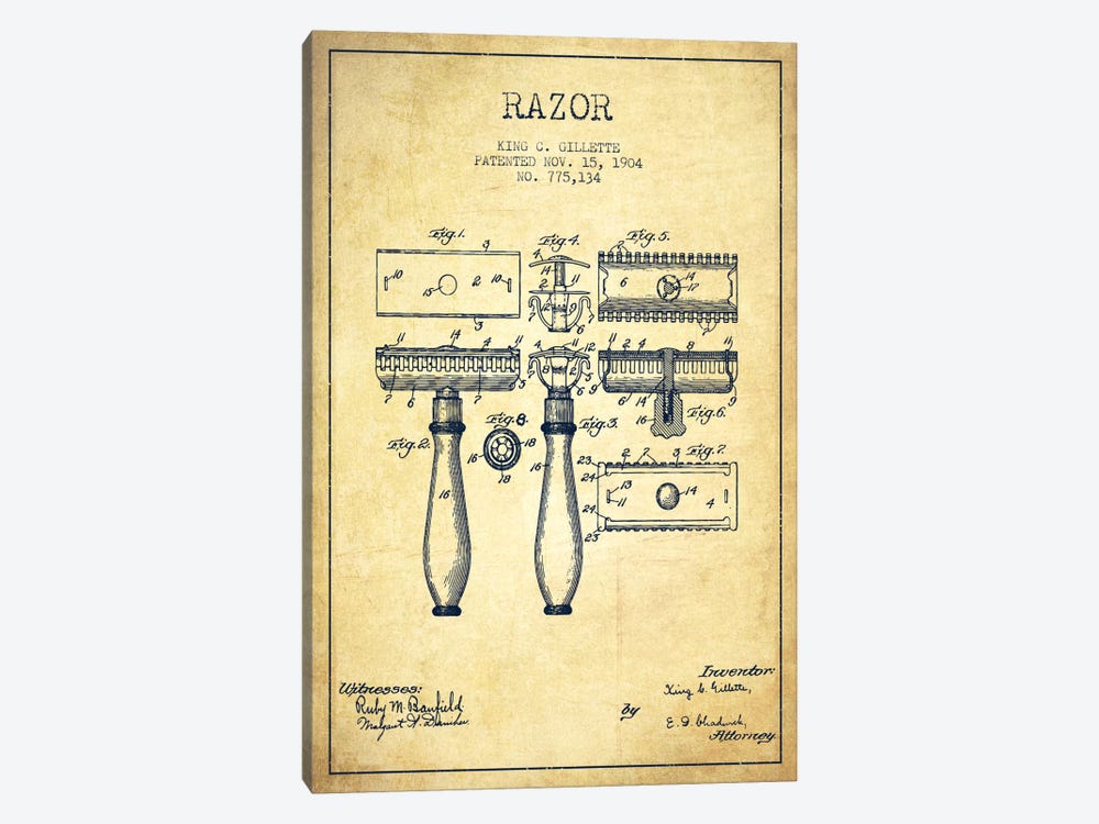 Razor Vintage Patent Blueprint by Aged Pixel 1-piece Canvas Print
