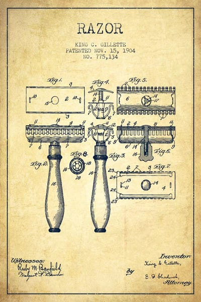 Aged Pixel: Razor Vintage Patent Blueprint by Aged Pixel