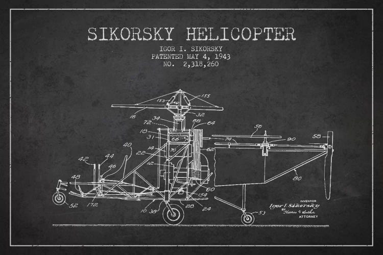 Helicopter Charcoal Patent Blueprint