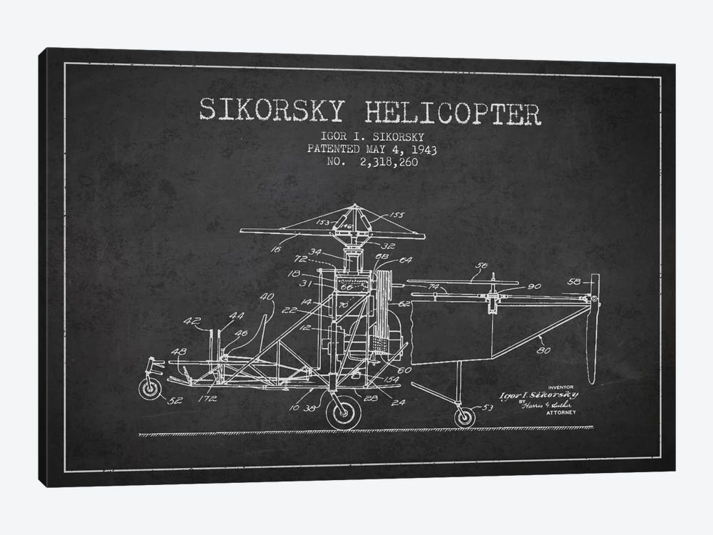 Helicopter Charcoal Patent Blueprint by Aged Pixel 1-piece Canvas Art Print