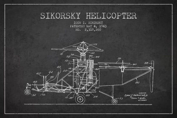 By Air: Helicopter Charcoal Patent Blueprint by Aged Pixel