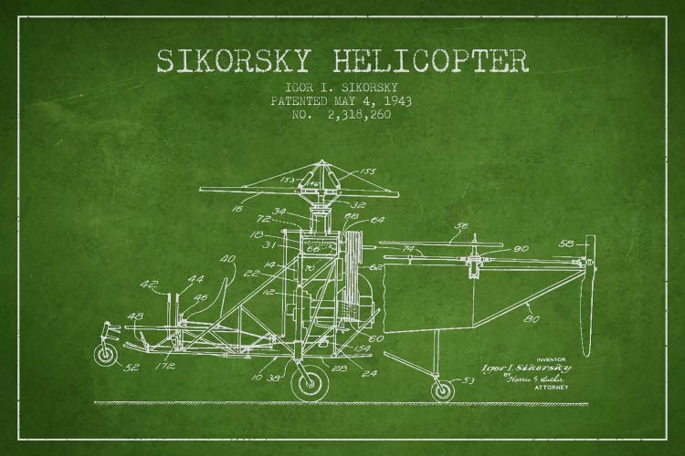 Helicopter Green Patent Blueprint