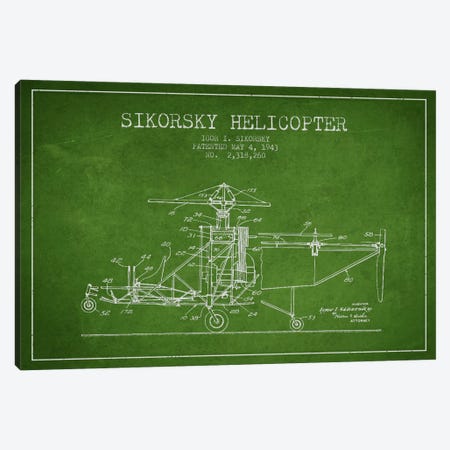 Helicopter Green Patent Blueprint Canvas Print #ADP2331} by Aged Pixel Canvas Artwork